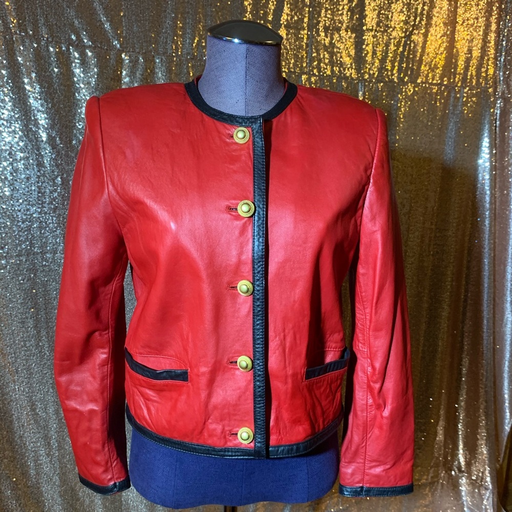 Vintage Red Leather Jacket Lord & Taylor Petite 4
